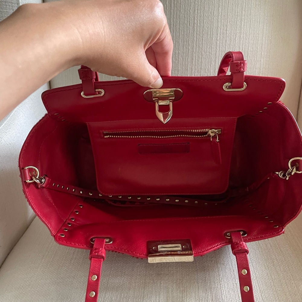 Valentino Garavani- Vitello Small Rockstud Double Handle Tote in red zebra print - Picture 5 of 11